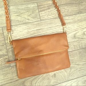Brown leather convertible clutch/crossbody bag